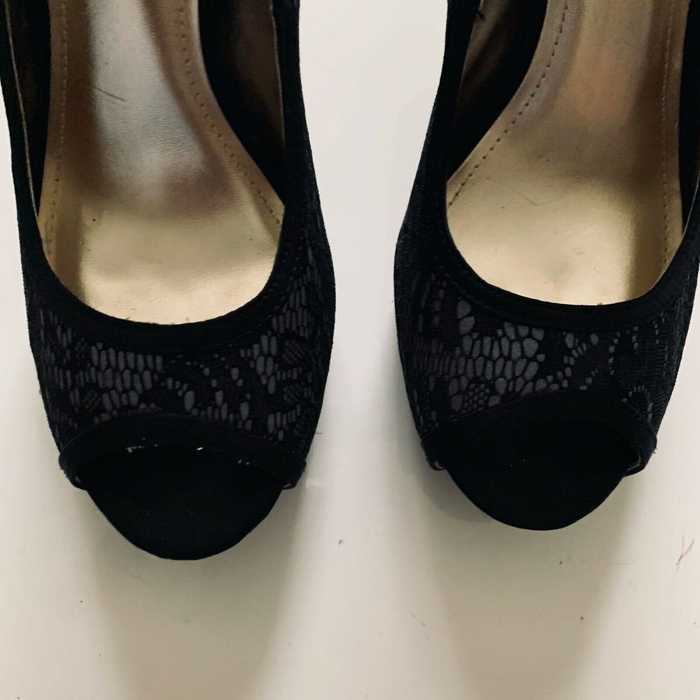 Steve Madden P-Dawn Black Lace Satin Heels - Picture 3 of 5